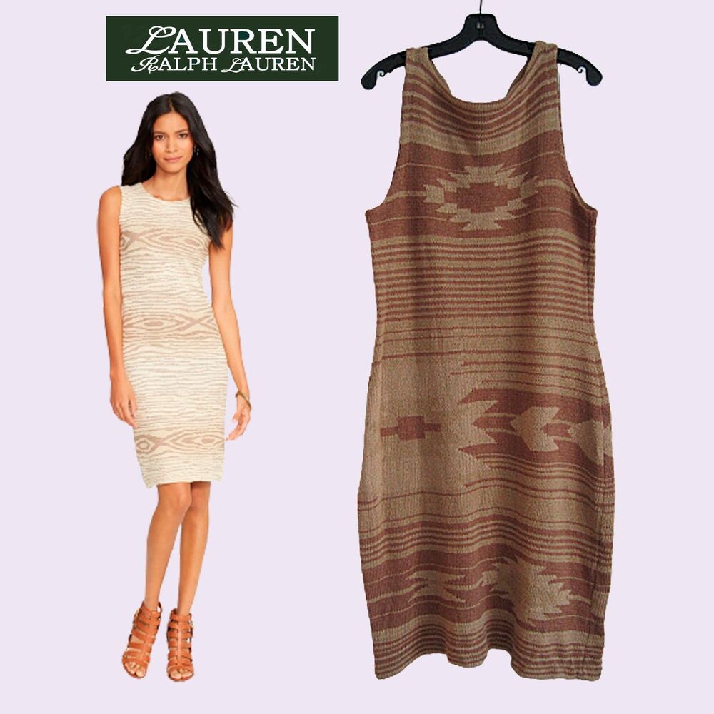Lauren Ralph Lauren NEW Western Southwestern/Geometric Silk Sweater Dress XL